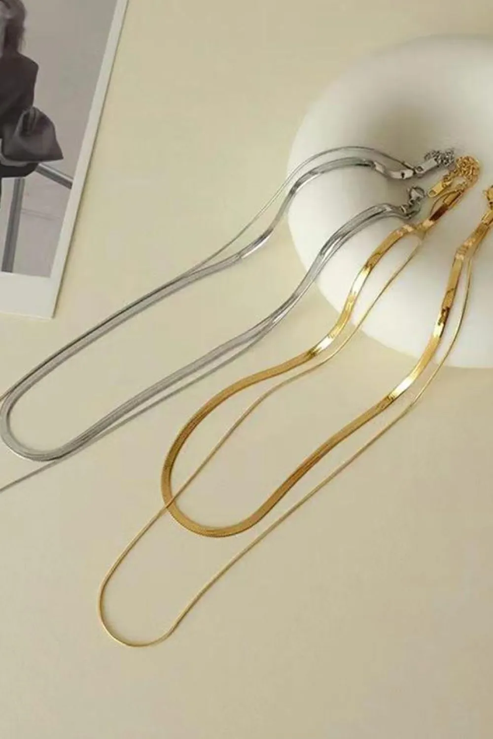 Discount Dear-Lover Double Layer Clavicle Snake Chain Necklace Gold