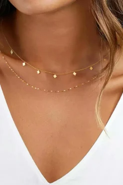 Online Dear-Lover Double-Layered Skinny Plated Alloy Necklace Gold