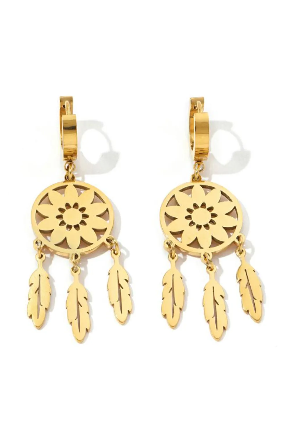 Best Dear-Lover Dream Catcher Feather Fringed Alloy Dangle Earrings Gold