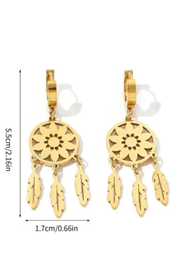 Best Dear-Lover Dream Catcher Feather Fringed Alloy Dangle Earrings Gold