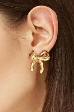 New Dear-Lover Elegant Bow Design Plated Studded Earrings Gold