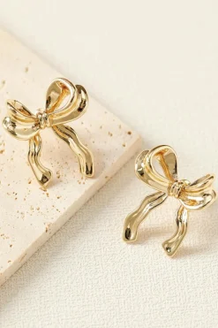 New Dear-Lover Elegant Bow Design Plated Studded Earrings Gold