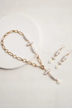 Sale Dear-Lover Faux Pearl Daisy Jointed Chain Choker Necklace Gold