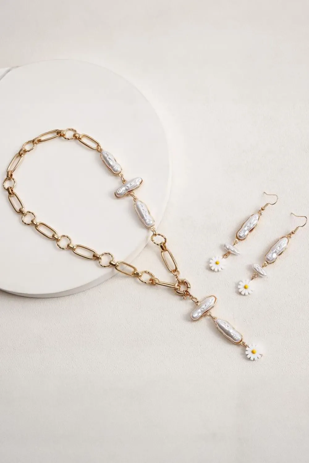 Sale Dear-Lover Faux Pearl Daisy Jointed Chain Choker Necklace Gold