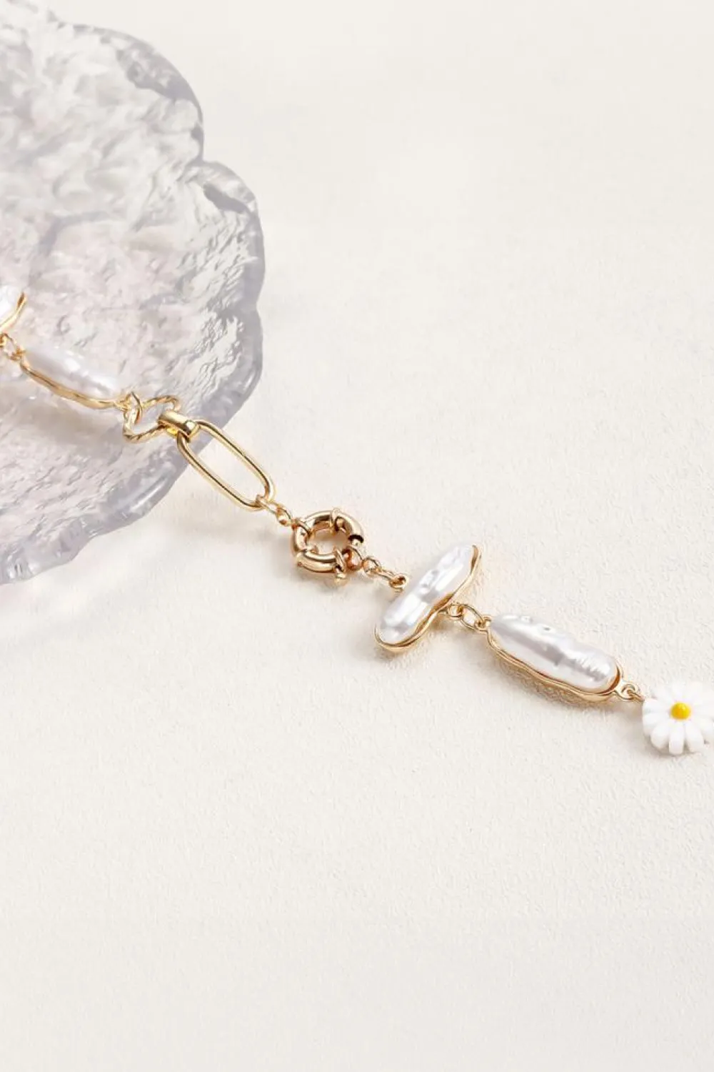 Sale Dear-Lover Faux Pearl Daisy Jointed Chain Choker Necklace Gold
