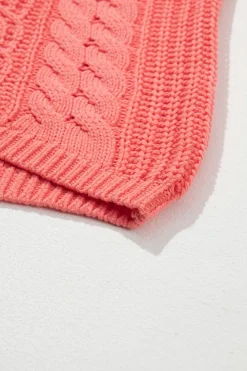 Best Dear-Lover Cable Knit V Neck Contrast Drawstring Hooded Sweater Gold Flame