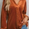 Sale Dear-Lover Frilled Collar Velvet Shirt Gold Flame