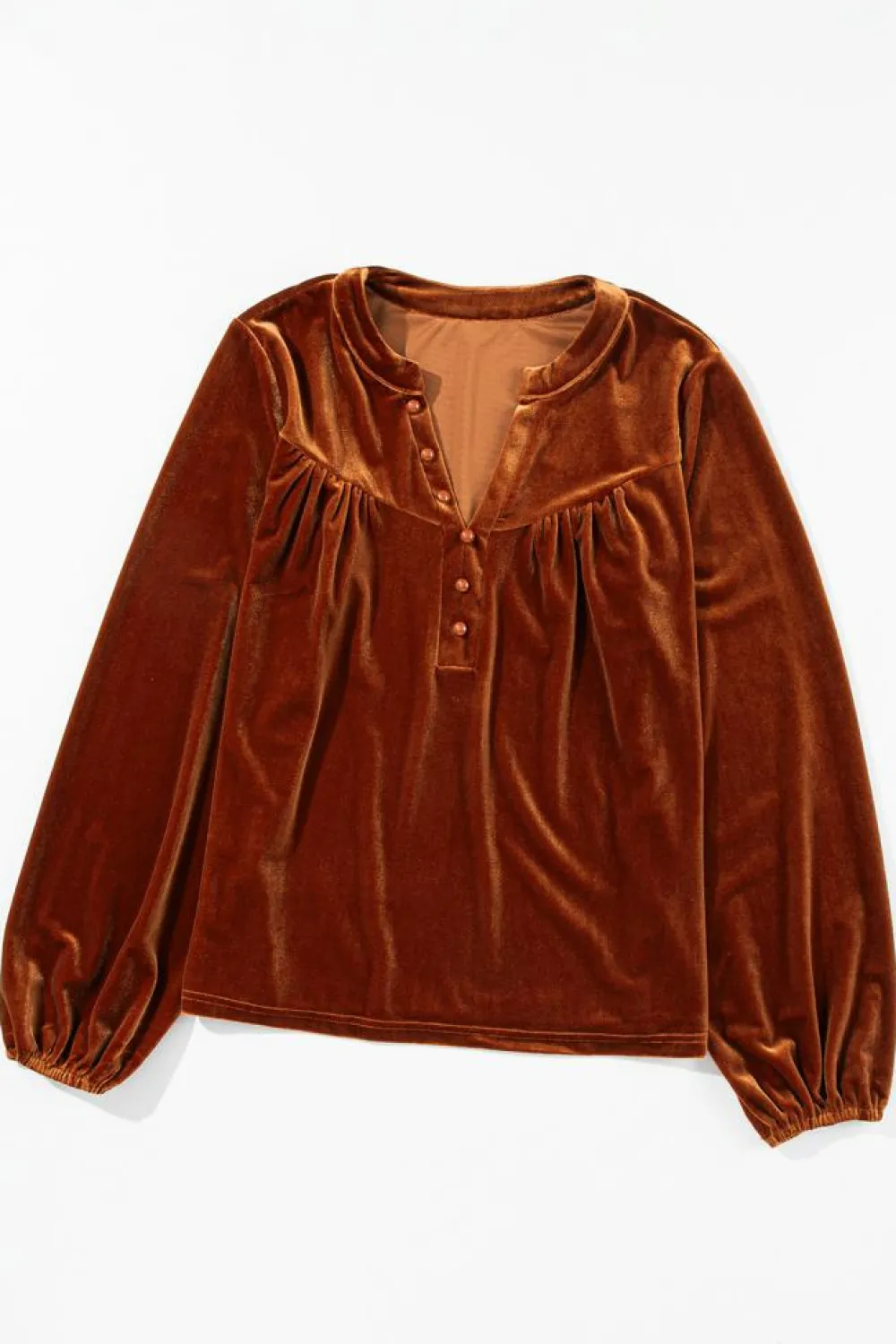Discount Dear-Lover Lantern Sleeve Beaded Split V Neck Velvet Top Gold Flame