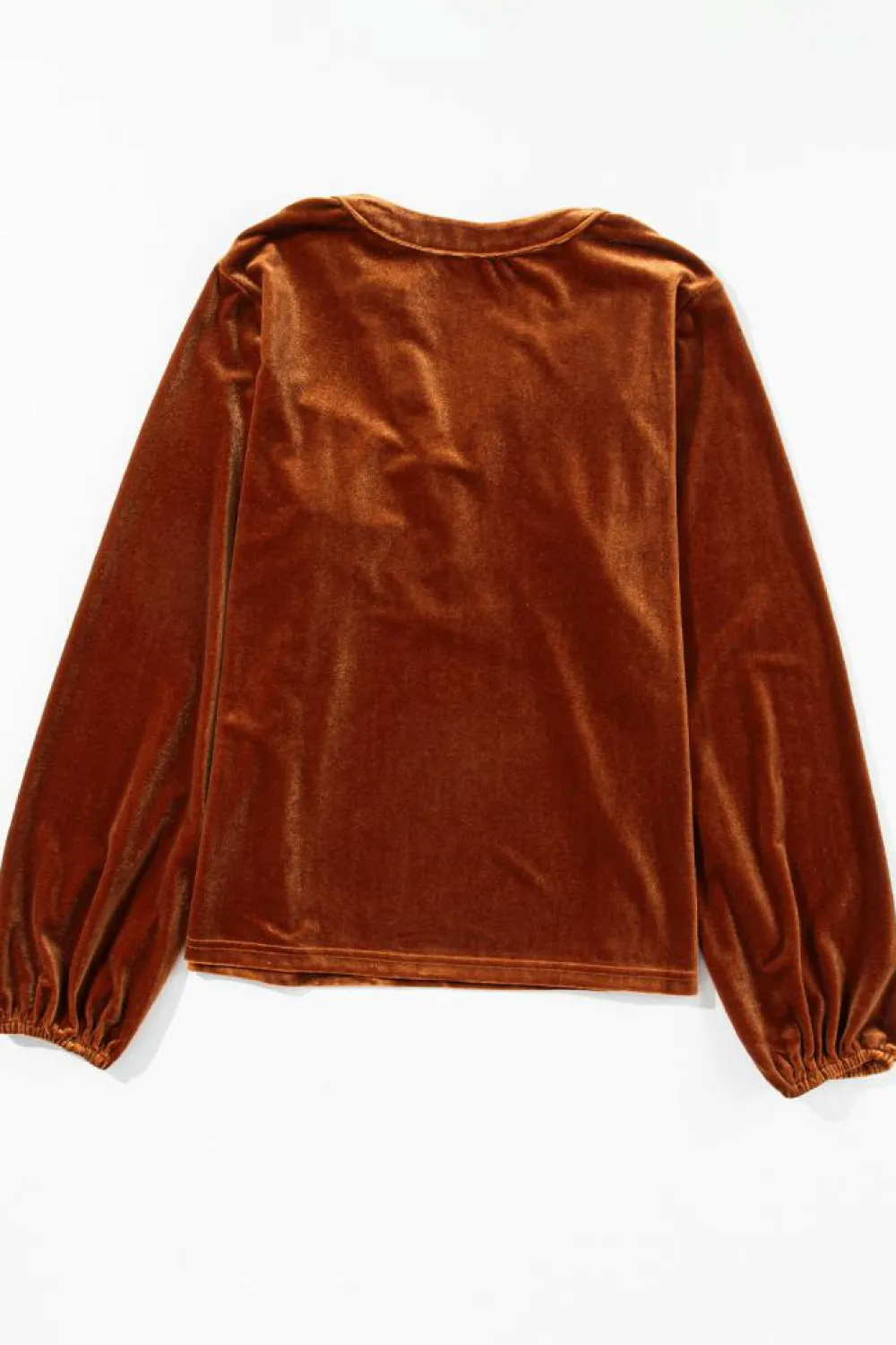 Discount Dear-Lover Lantern Sleeve Beaded Split V Neck Velvet Top Gold Flame