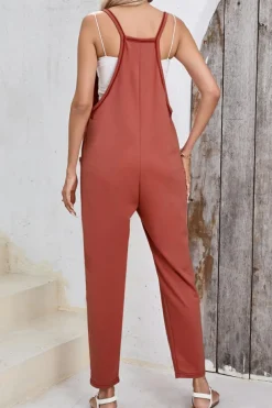 Clearance Dear-Lover Side Pockets Harem Pants Sleeveless V Neck Jumpsuit Gold Flame