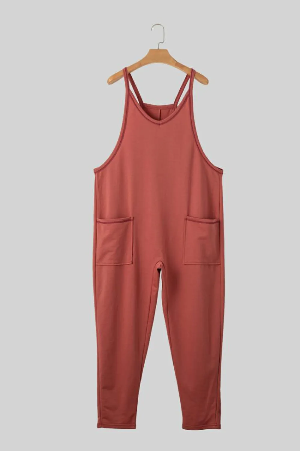 Clearance Dear-Lover Side Pockets Harem Pants Sleeveless V Neck Jumpsuit Gold Flame