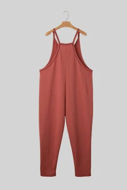 Clearance Dear-Lover Side Pockets Harem Pants Sleeveless V Neck Jumpsuit Gold Flame