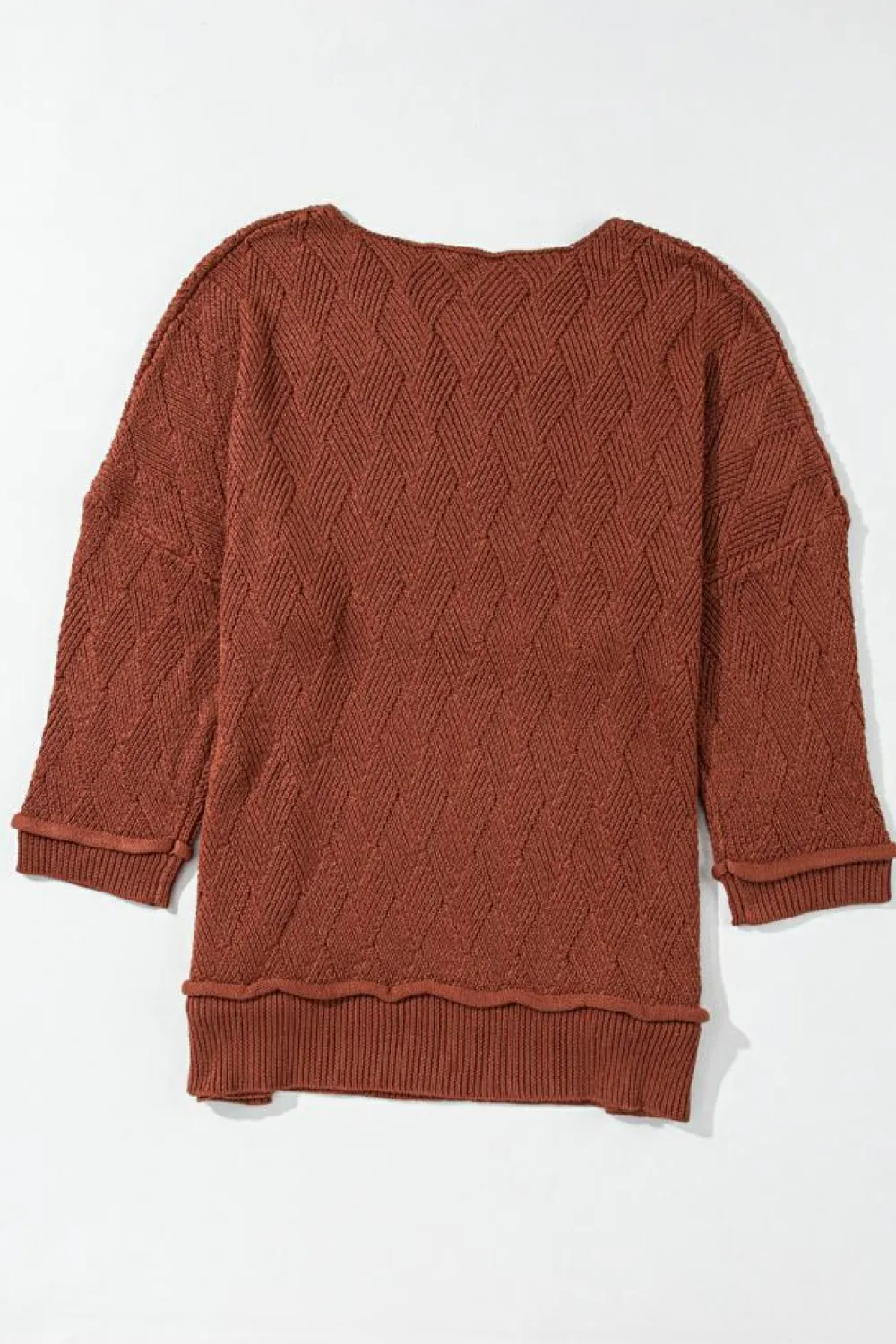 Discount Dear-Lover Solid Color Textured Crew Neck Loose Sweater Gold Flame