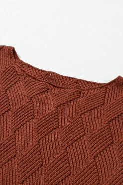 Discount Dear-Lover Solid Color Textured Crew Neck Loose Sweater Gold Flame
