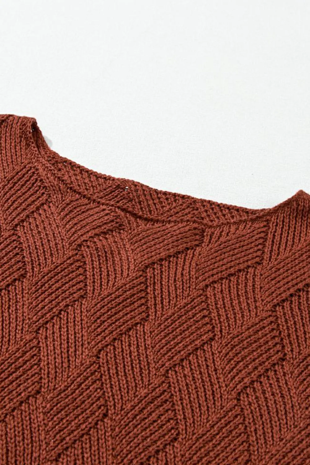 Discount Dear-Lover Solid Color Textured Crew Neck Loose Sweater Gold Flame