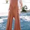 Best Dear-Lover Textured Buttoned Straps Ruched Wide Leg Jumpsuit Gold Flame