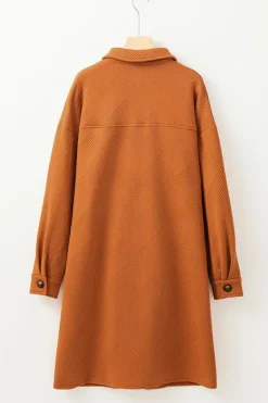 Online Dear-Lover Textured Collared Drop Shoulder Buttoned Front Duster Coat Gold Flame
