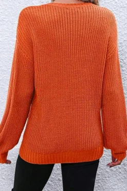 Clearance Dear-Lover Thanks Giving Letter Graphic Crew Neck Sweater Gold Flame