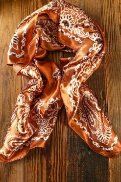 Best Dear-Lover Vintage Fashion Satin Paisley Flower Prints Square Scarf Gold Flame
