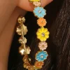 Sale Dear-Lover Flower Rhinestone Decor Plated Alloy Hook Earrings Gold