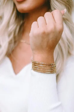 Discount Dear-Lover Full Diamond Leather Wide Plated Magnetic Buckle Bracelet Gold