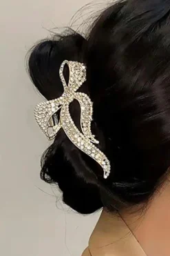 Fashion Dear-Lover Full Pearl Bow Knot Hair Claw Clip Gold
