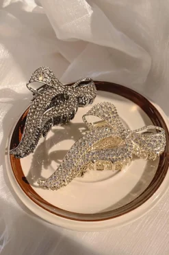 Fashion Dear-Lover Full Pearl Bow Knot Hair Claw Clip Gold