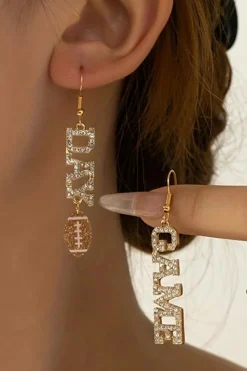 Fashion Dear-Lover GAME DAY Rugby Football Rhinestone Earrings Gold