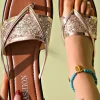 Fashion Dear-Lover Glitter Band Square Toe PU Leather Flat Slippers Gold