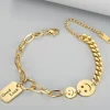 Sale Dear-Lover GOOD LUCK Smile Face Adjustable Chain Bracelet Gold
