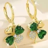 Clearance Dear-Lover Gorgeous Gem St. Patricks 4-leaf Clover Earrings Gold