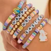 Fashion Dear-Lover Happy Easter Letter Beaded Elastic Multi Layer Bracelet Gold