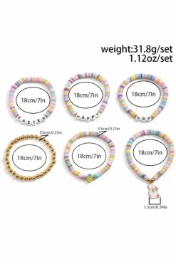 Fashion Dear-Lover Happy Easter Letter Beaded Elastic Multi Layer Bracelet Gold