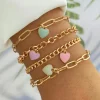 Hot Dear-Lover Heart Charm Multi Layer Adjustable Chain Bracelet Gold