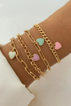 Hot Dear-Lover Heart Charm Multi Layer Adjustable Chain Bracelet Gold