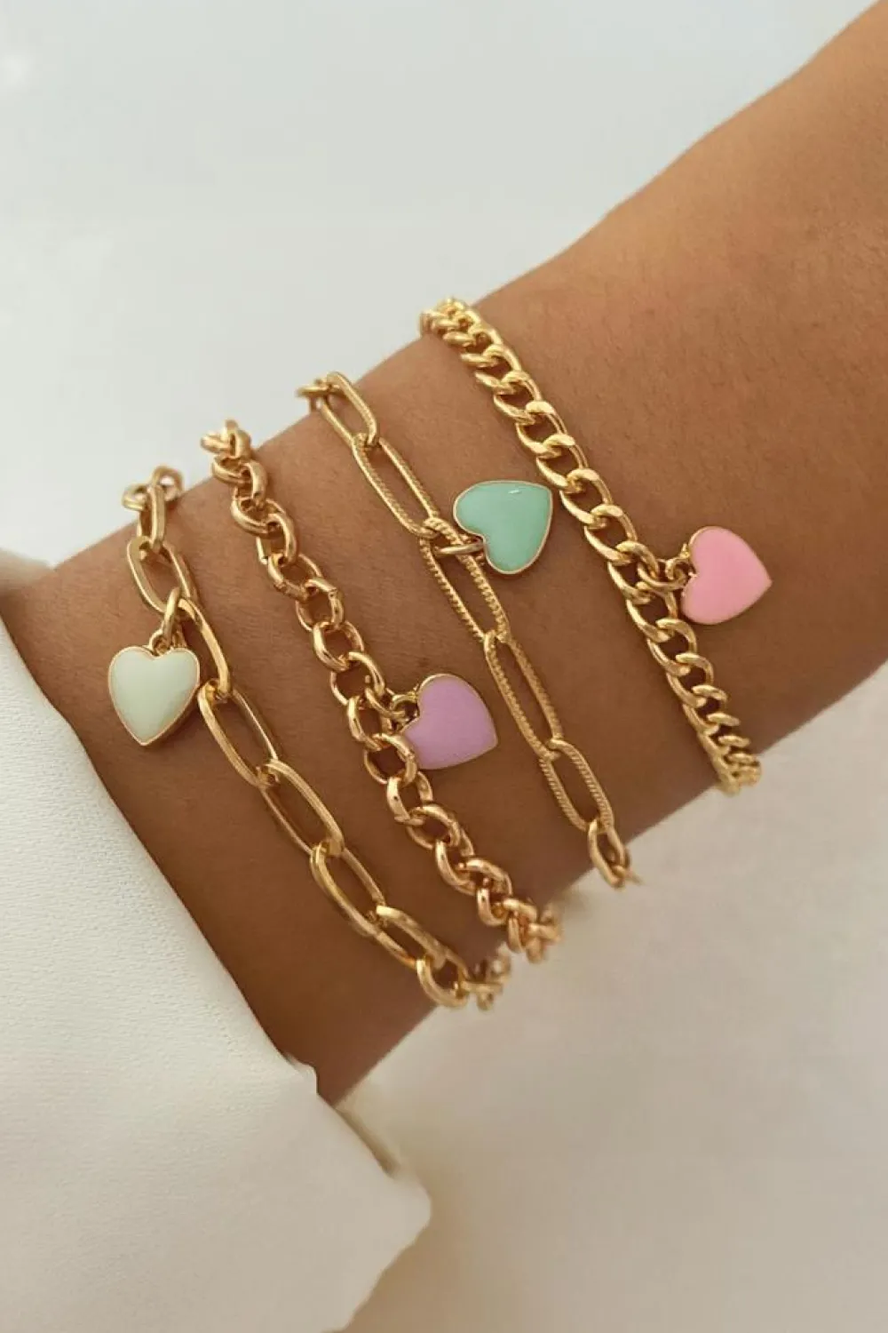 Hot Dear-Lover Heart Charm Multi Layer Adjustable Chain Bracelet Gold