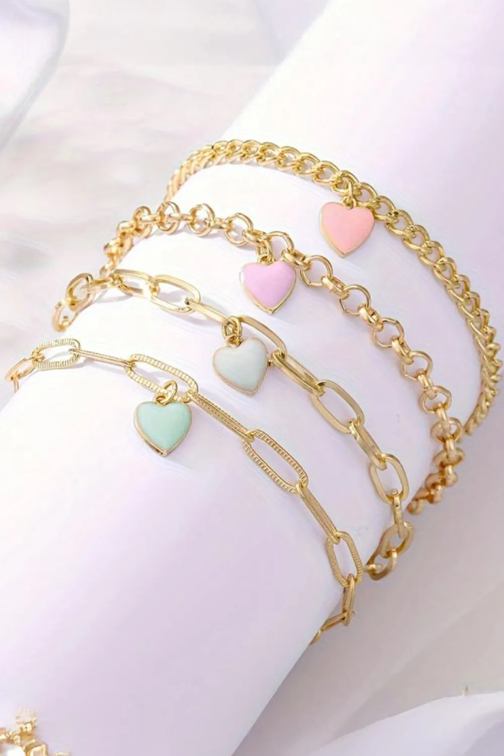 Hot Dear-Lover Heart Charm Multi Layer Adjustable Chain Bracelet Gold