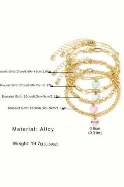 Hot Dear-Lover Heart Charm Multi Layer Adjustable Chain Bracelet Gold