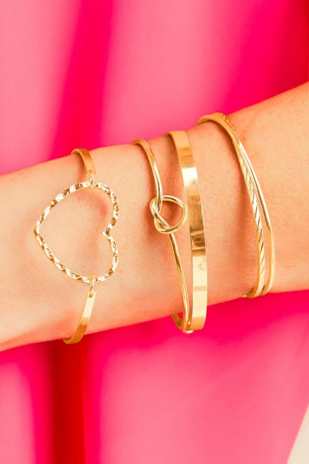 Outlet Dear-Lover Heart Knot Plated Multi Layer Open Cuff Bracelet Set Gold