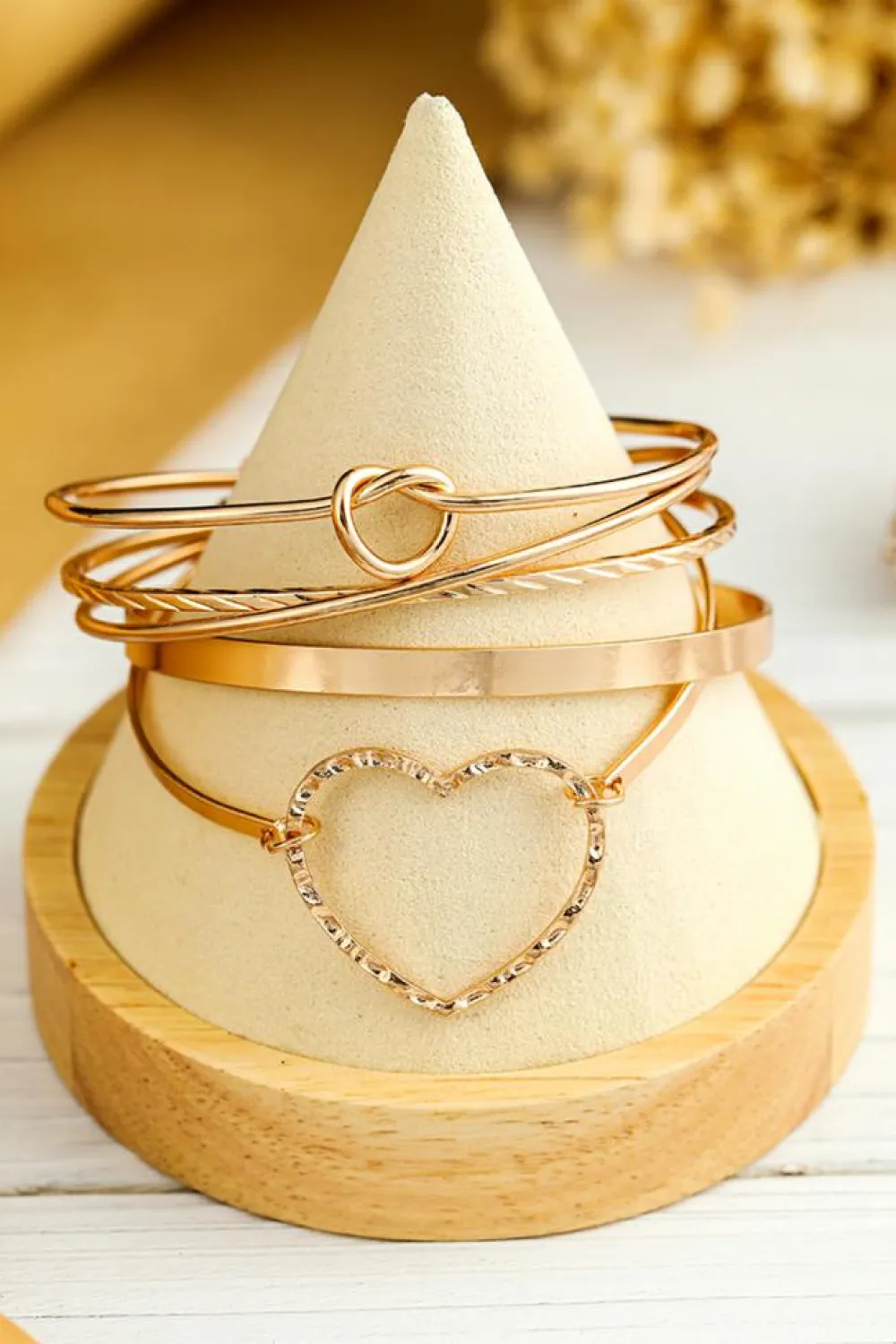 Outlet Dear-Lover Heart Knot Plated Multi Layer Open Cuff Bracelet Set Gold