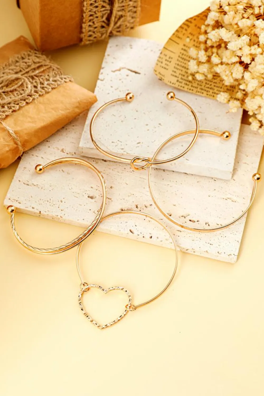 Outlet Dear-Lover Heart Knot Plated Multi Layer Open Cuff Bracelet Set Gold