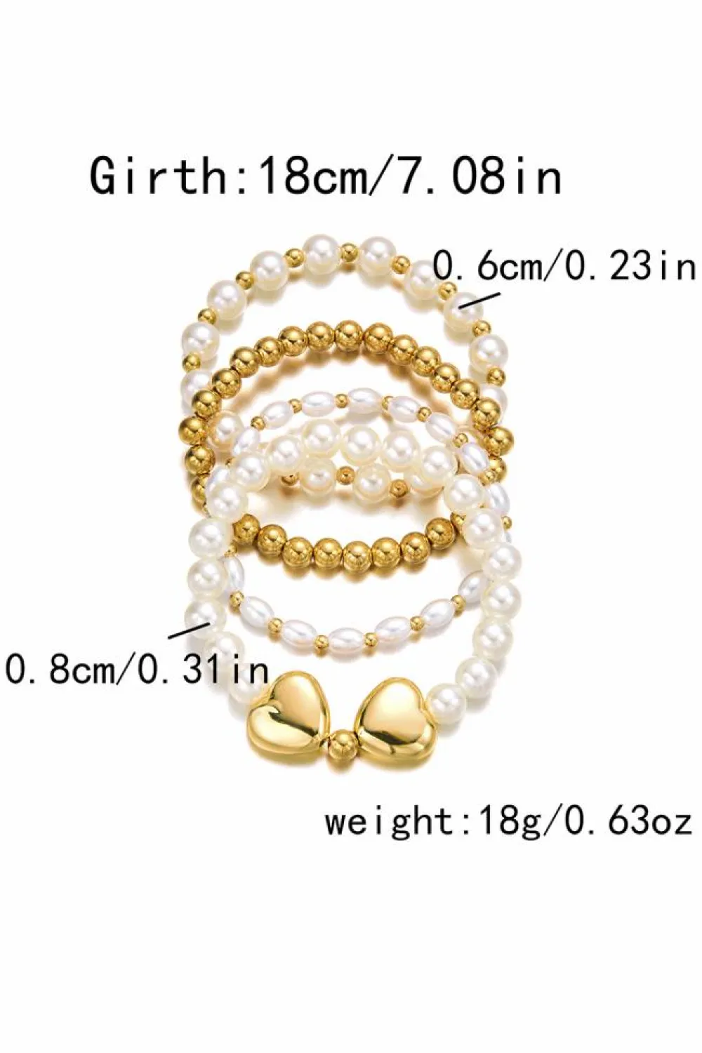 Best Dear-Lover Heart Pearl Plated Beaded Elastic Bracelet Set Gold