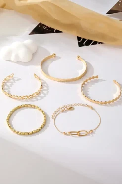 Online Dear-Lover Heart Plated Multi Layer Open Cuff Bracelet Set Gold