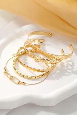 Online Dear-Lover Heart Plated Multi Layer Open Cuff Bracelet Set Gold