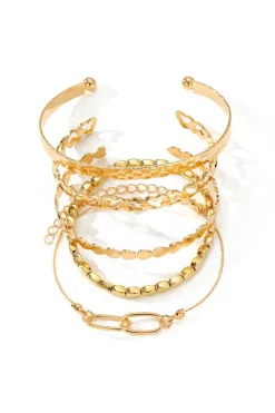 Online Dear-Lover Heart Plated Multi Layer Open Cuff Bracelet Set Gold