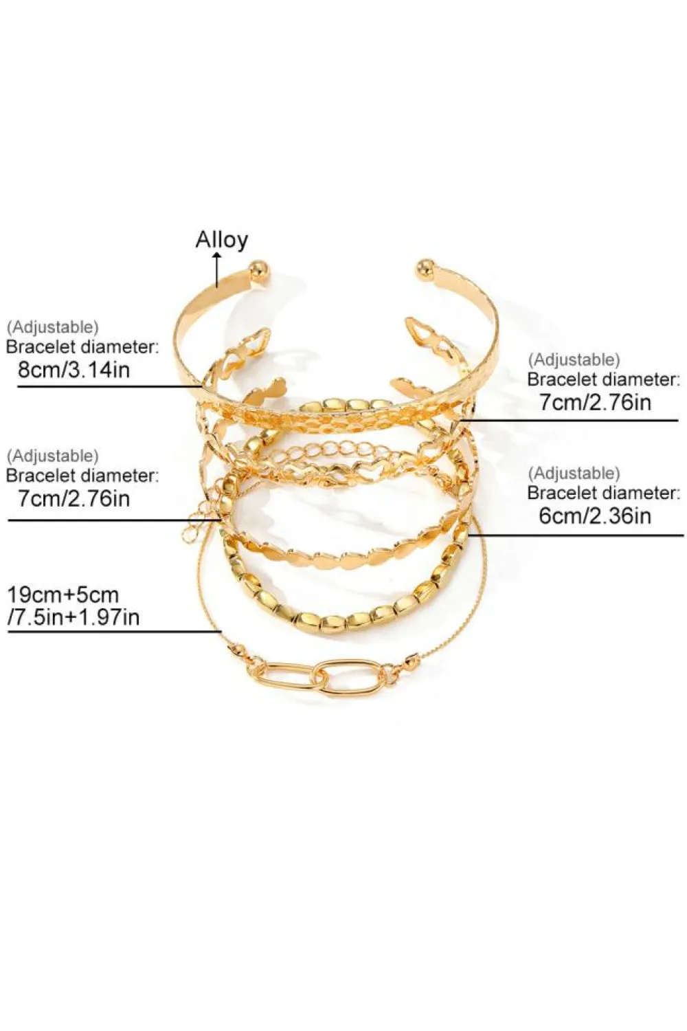 Online Dear-Lover Heart Plated Multi Layer Open Cuff Bracelet Set Gold