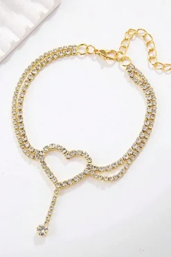 Sale Dear-Lover Heart Shape Rhinestone Adjustable Anklet Gold