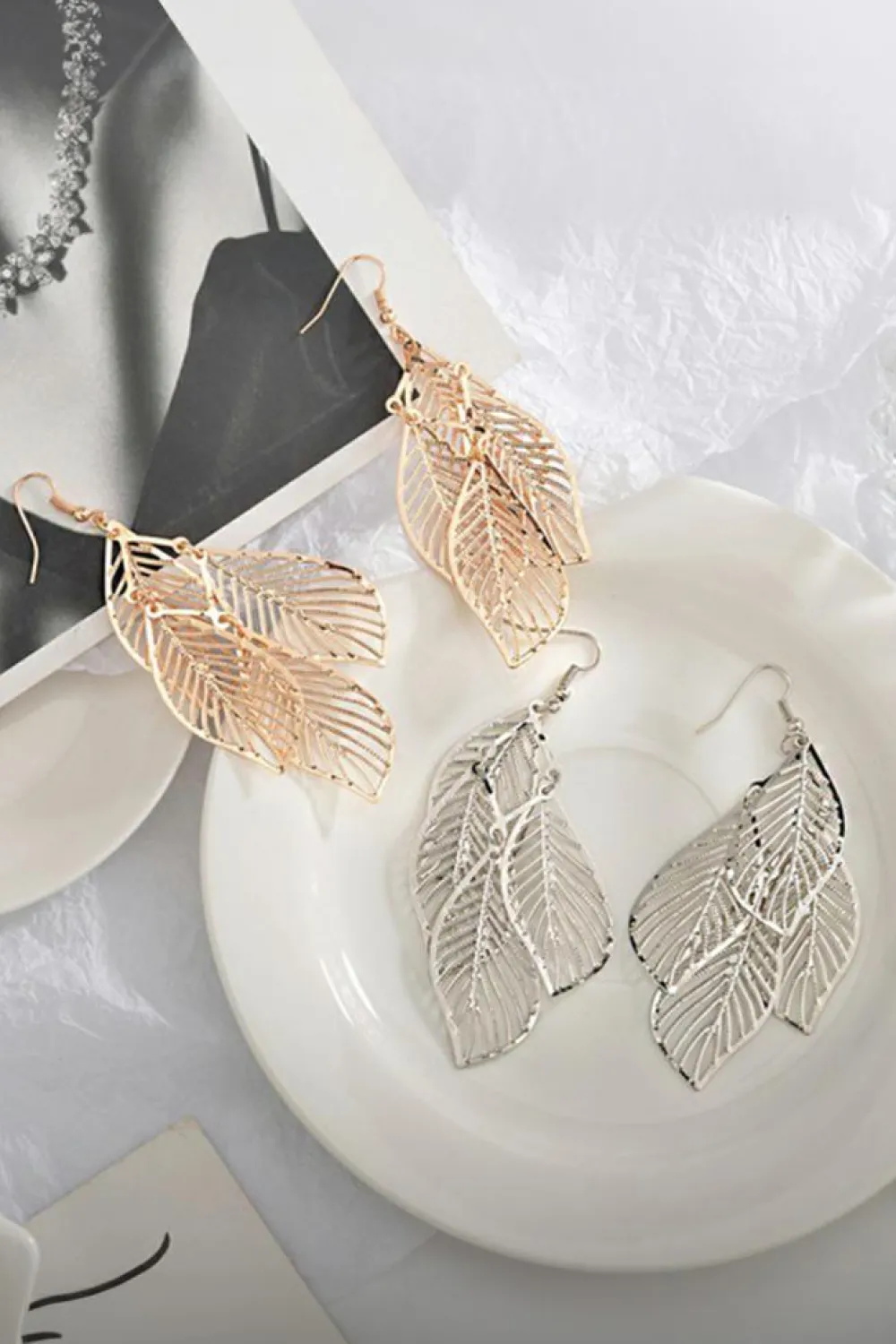 Hot Dear-Lover Hollow Out Leaves Plated Alloy Hook Earrings Gold