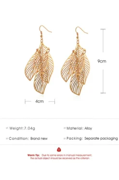 Hot Dear-Lover Hollow Out Leaves Plated Alloy Hook Earrings Gold