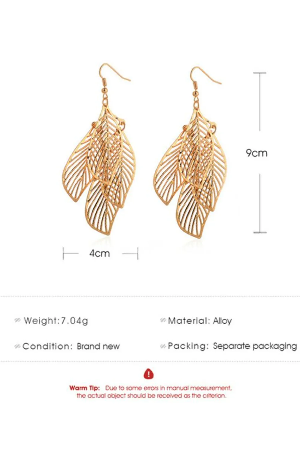Hot Dear-Lover Hollow Out Leaves Plated Alloy Hook Earrings Gold
